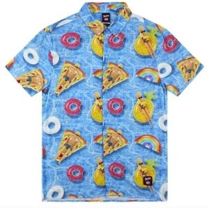 Neff Barbie Ken Hawaiian Style Button Up Shirt Size 2X-Large Blue Viscose Rare